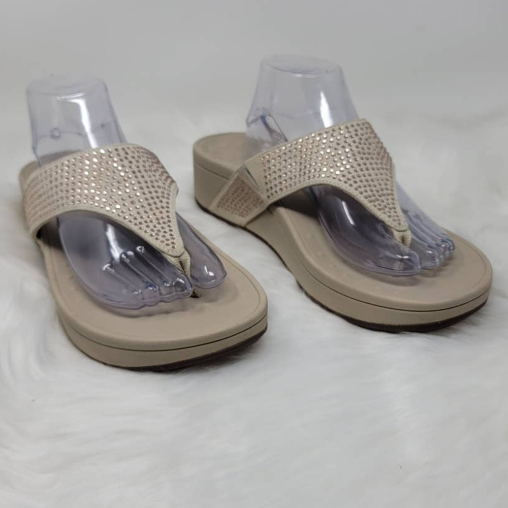 Vionic Naples Champagne Sparkle Platform Flip Flop 11 Wide